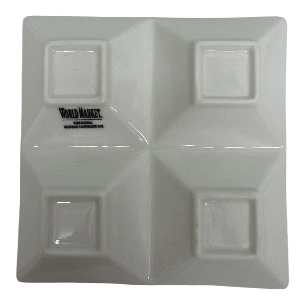 World Market Tasting Ceramic Square Serving Trays 4 Compartments EUC